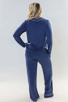 Denim Blue Long Sleeve Button Up Bamboo PJ Set - showing back of the set