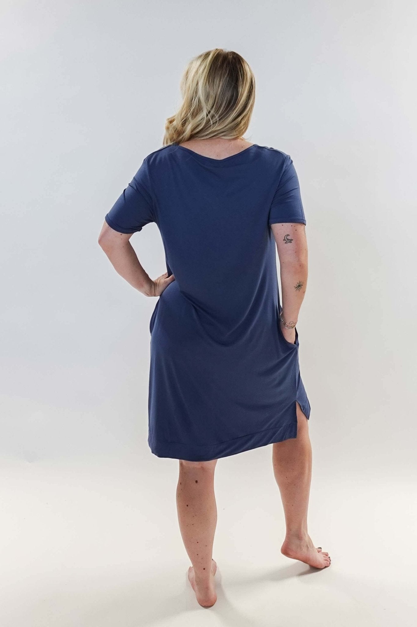 women's Denim Blue V Neck Bamboo Nightshirt in bamboo - Georgia Rylan