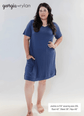Stylish model wearing Denim Blue V Neck Bamboo Nightshirt dress with pockets, showcasing versatility in sleepwear and everyday fashion.