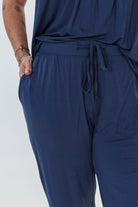 Denim Flutter Jogger Lounge PJ Set Bamboo showing drawstring and pocket details