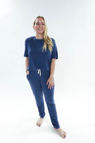 unisex denim blue relaxed crew neck tee shirt in bamboo - Bob's Sleepwear Co. 