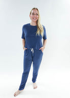 unisex denim blue relaxed crew neck tee shirt in bamboo - Bob's Sleepwear Co. 