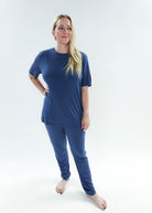 unisex denim blue relaxed crew neck tee shirt in bamboo - Bob's Sleepwear Co. 