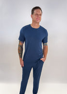 unisex denim blue relaxed crew neck tee shirt in bamboo - Bob's Sleepwear Co. 
