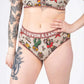 Devon + Lang Bria Full Coverage Bikini Brief featuring a unique tattoo-inspired print.