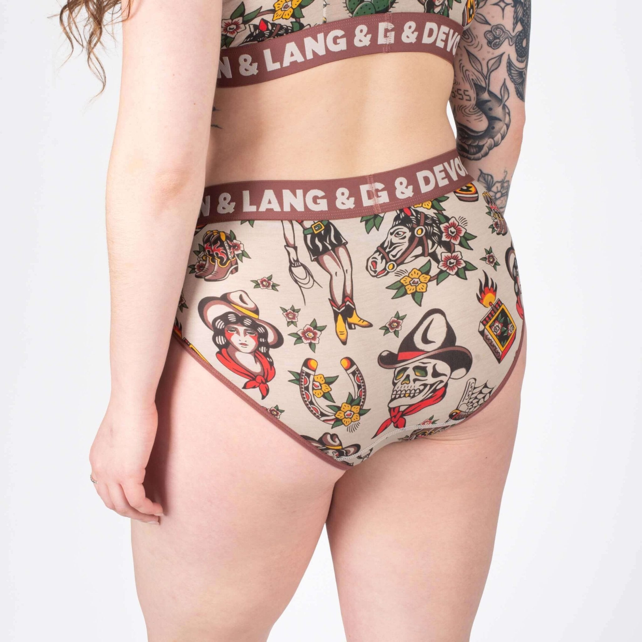 Devon + Lang Bria Full Coverage Bikini Brief featuring a unique tattoo-inspired design and comfortable waistband.