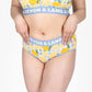 Devon + Lang Bria Full Coverage Bikini Brief featuring a lemon print design and a supportive waistband.