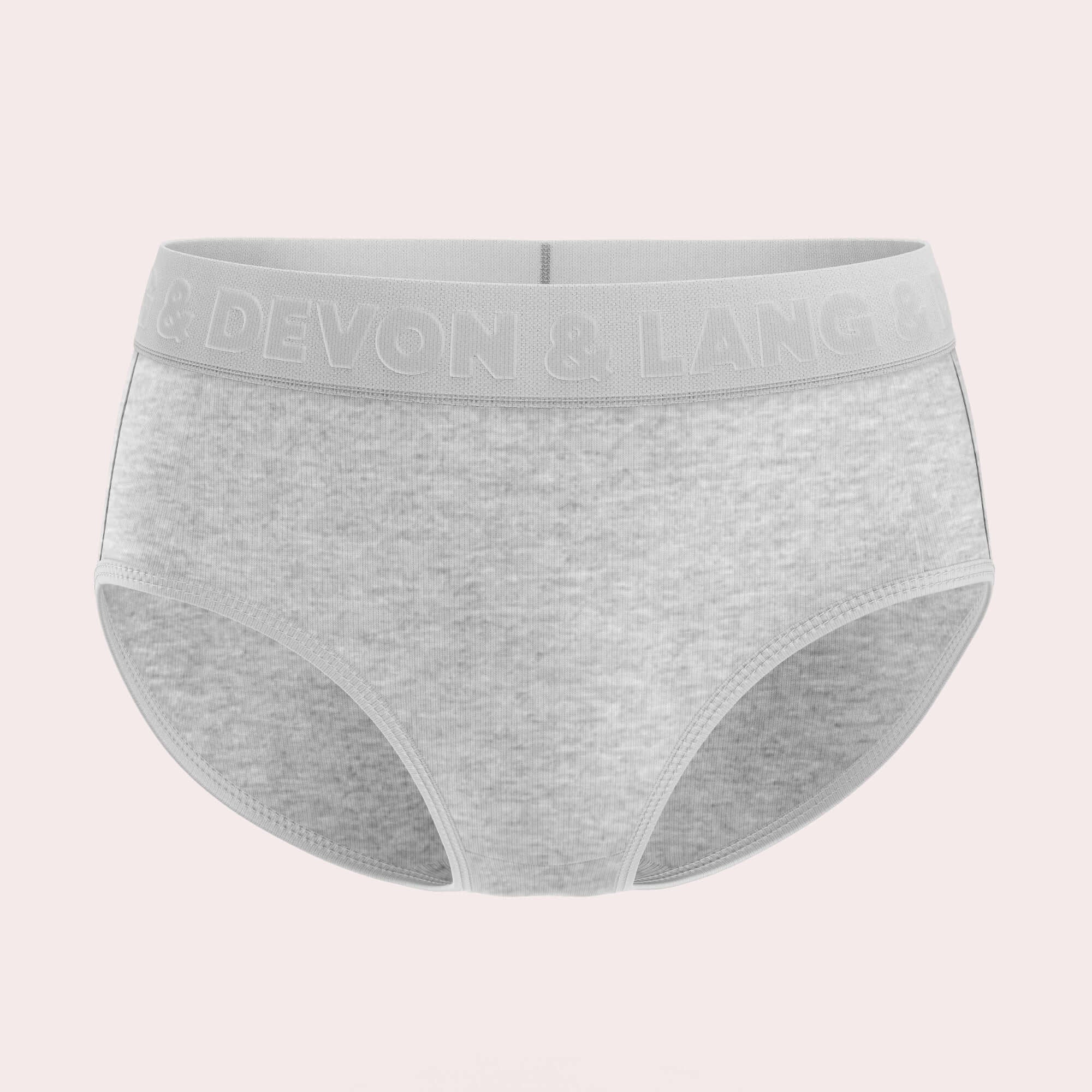 Devon + Lang Bria Full Coverage Bikini Brief in grey, featuring a comfortable waistband and made from premium modal material.