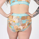 Devon + Lang Bria Full Coverage Bikini Brief featuring a playful cat print and comfortable waistband.