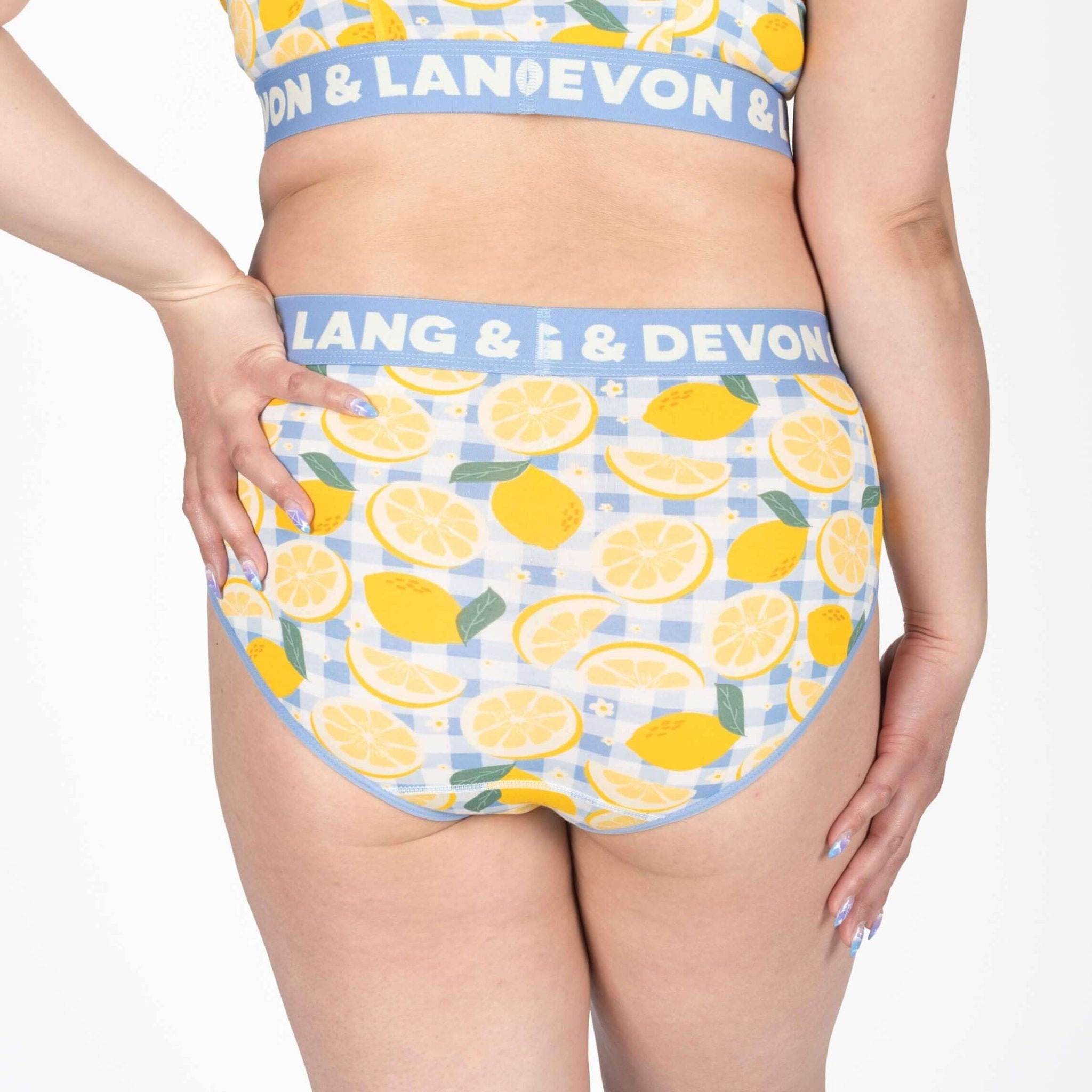 Devon + Lang Bria Full Coverage Bikini Brief featuring a lemon print pattern