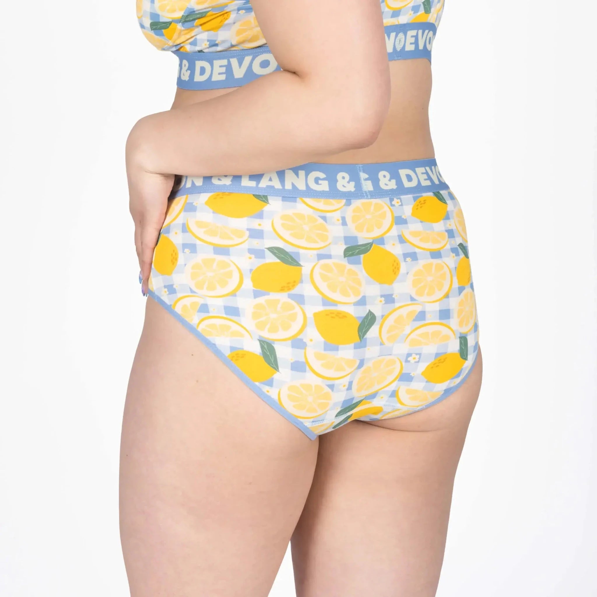 Devon + Lang Bria Full Coverage Bikini Brief featuring lemon print and soft Premium Modal fabric.