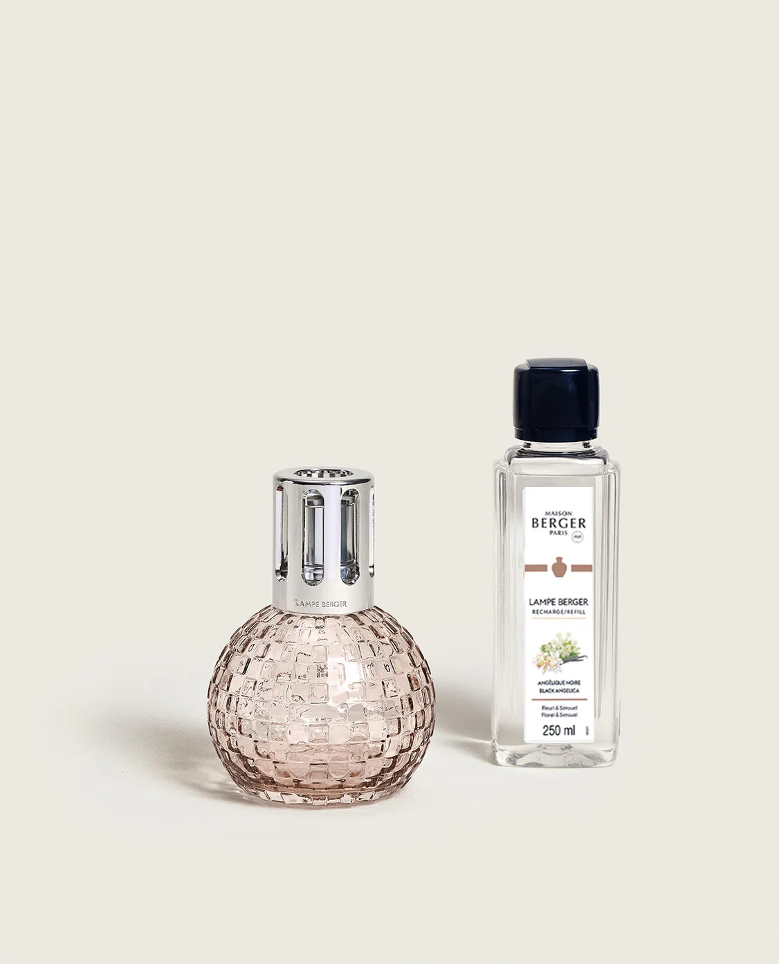 Maison Berger Paris Disco Fragrance Lamp Gift Set featuring a pink lamp and fragrance bottle.