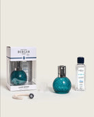 Maison Berger Paris Disco Fragrance Lamp Gift Set in teal, with fragrance bottle and packaging on display.