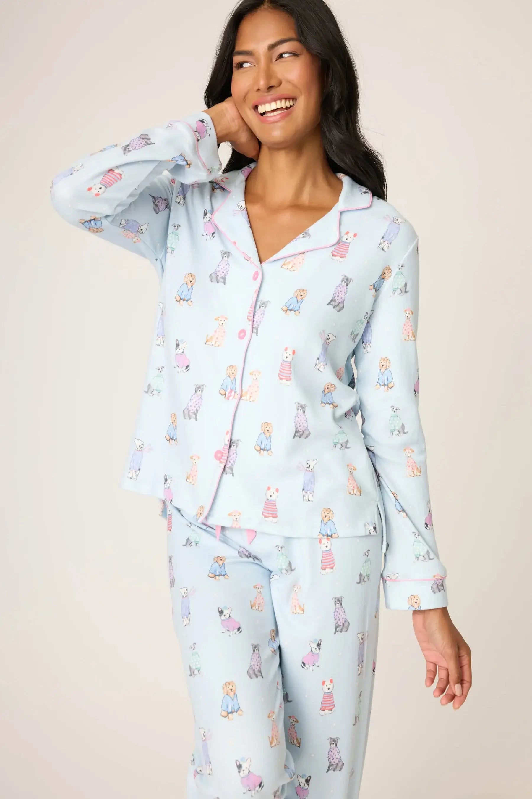 women's pointelle soft pj set with dogs wearing scarves and hats print by PJ Salvage