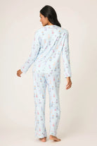 Doggone Cold Pointelle PJ Set in light blue with dog print, featuring a button-up top and straight pants, perfect for cozy nights.