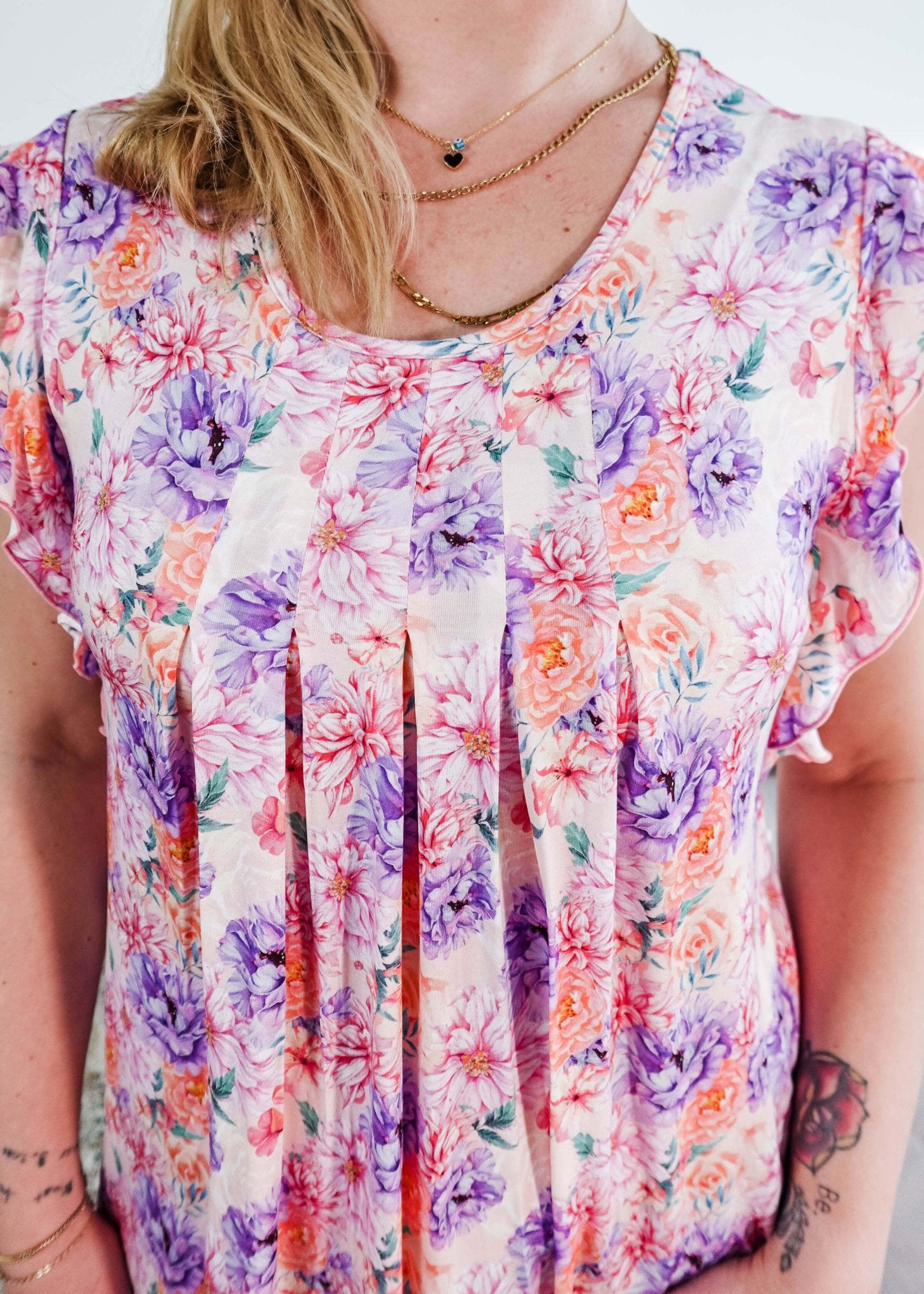 Dream In Blooms Flutter Bamboo Nightgown with colorful floral pattern, showcasing romantic and comfortable sleepwear.