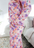 Dream in Blooms Long Sleeve Button Up & Pant Bamboo Lounge Set featuring floral design and cozy fit.