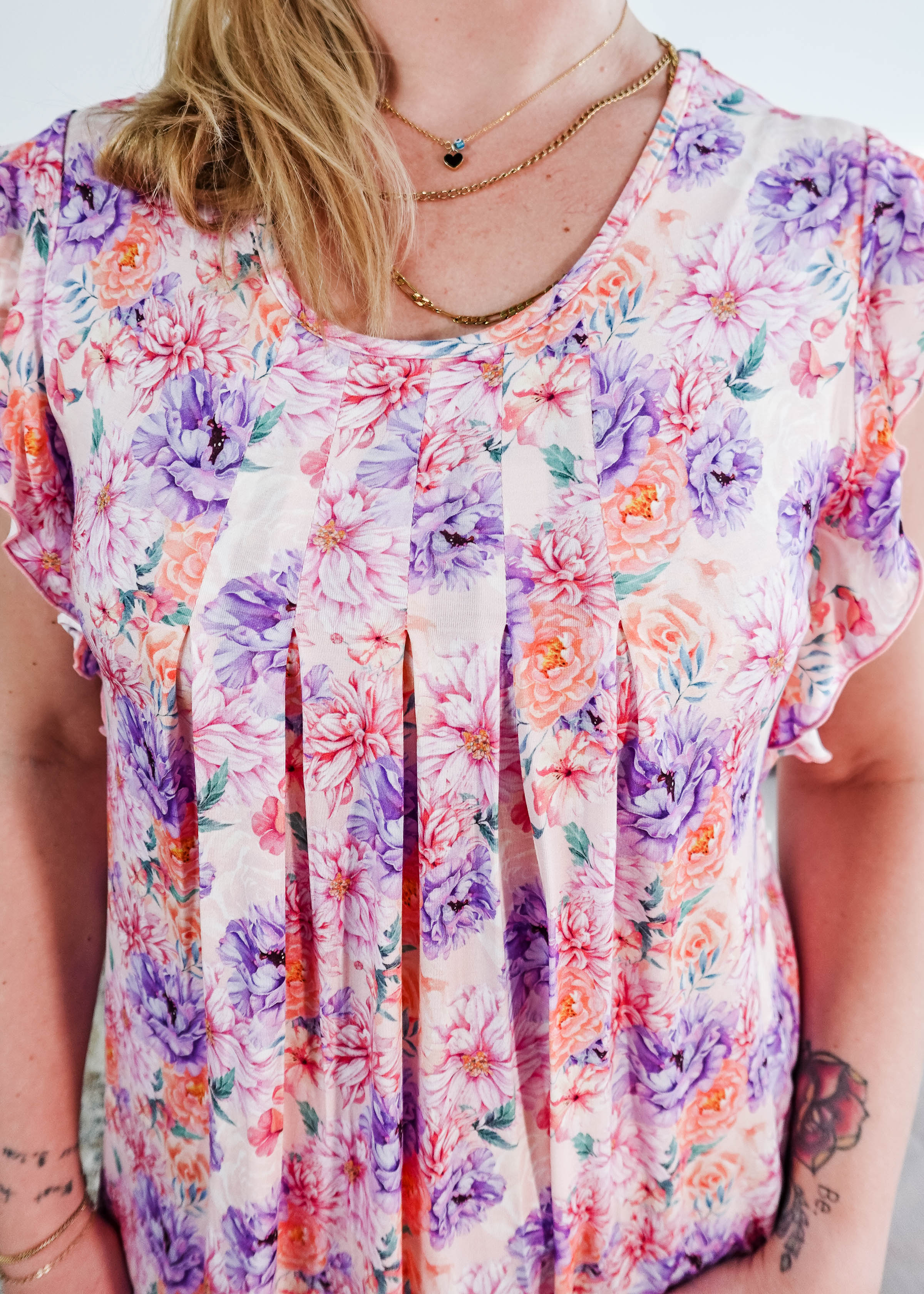 Dream In Blooms Flutter Bamboo Nightgown with colorful floral pattern, showcasing romantic and comfortable sleepwear.