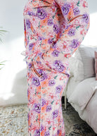 Dream in Blooms Long Sleeve Button Up & Pant Bamboo Lounge Set featuring floral design and cozy fit.