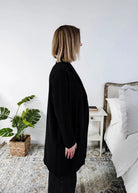 Miranda Nic Elevate Classic Cardigan black open front long length deep pockets  collared— Cloud Nine Pajamas