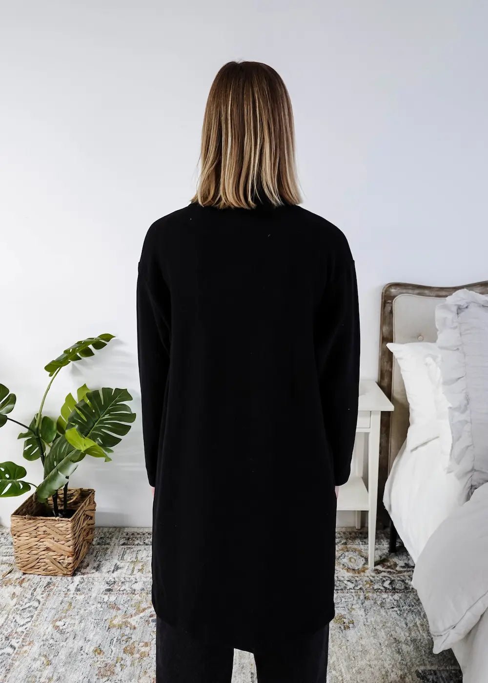 Miranda Nic Elevate Classic Cardigan black open front long length deep pockets  collared— Cloud Nine Pajamas