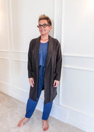 women's structured bamboo blend cardigan long with pockets and collar