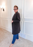 women's structured bamboo blend cardigan long with pockets and collar