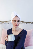 "Every Day is a Spa Day" Quick Dry Hair Towel Wrap model wearing hair wrap  showing front