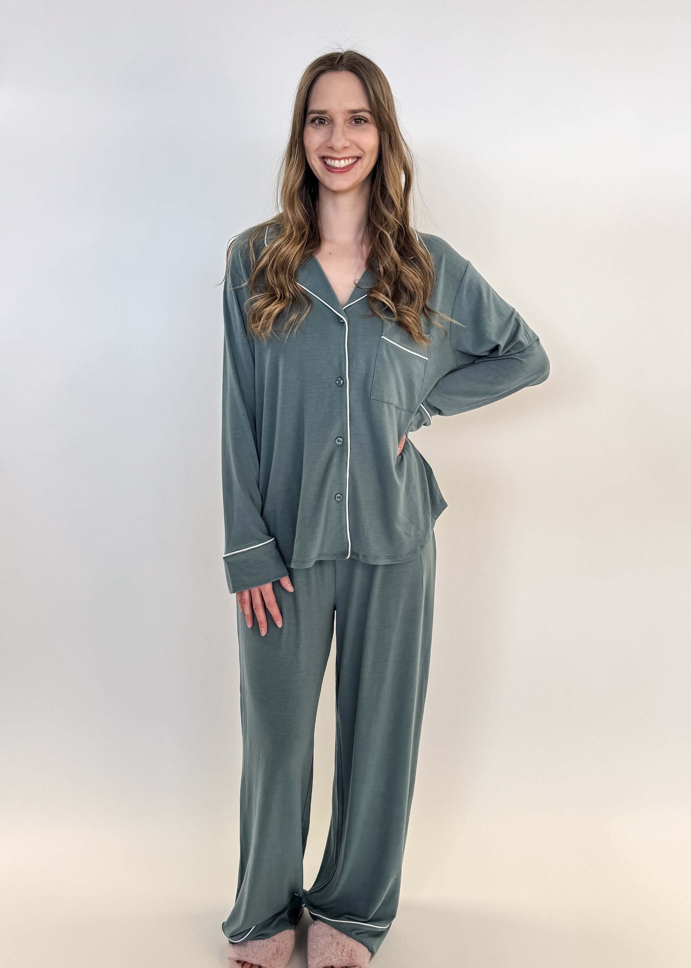 Essential Long Sleeve Button Up/Pant PJ Set
