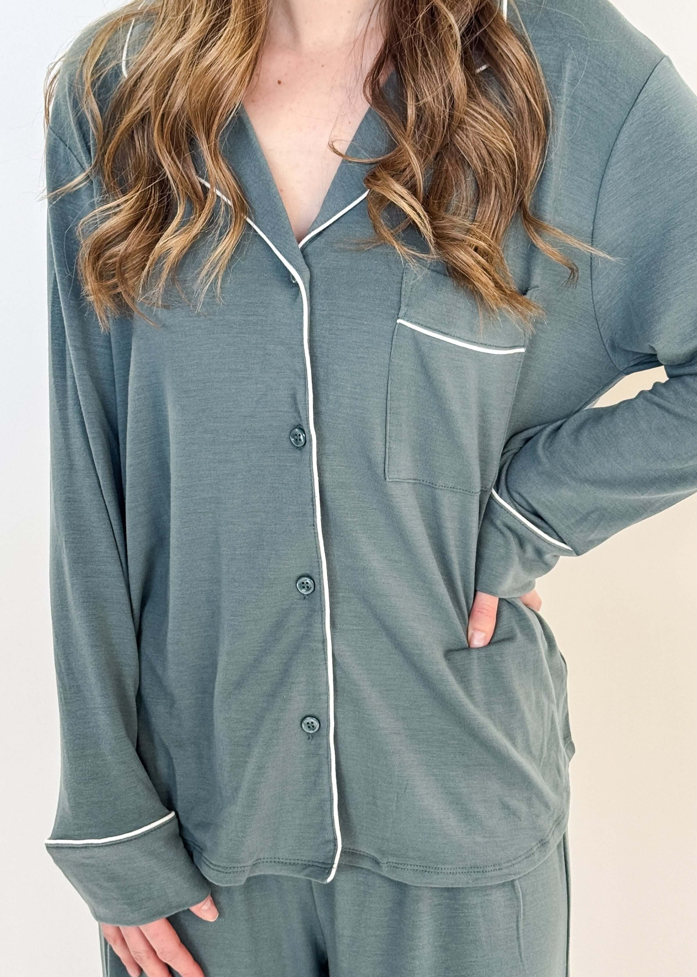 Essential Long Sleeve Button Up/Pant PJ Set