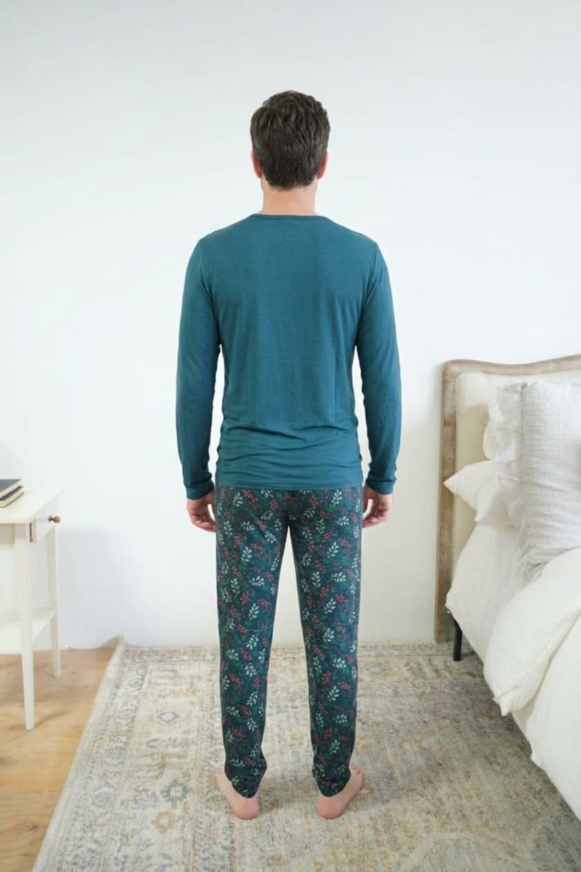 Bob's Sleepwear Co. Evergreen Dreams Bamboo Jogger Pant back view no back seam — Cloud Nine Pajamas Edmonton