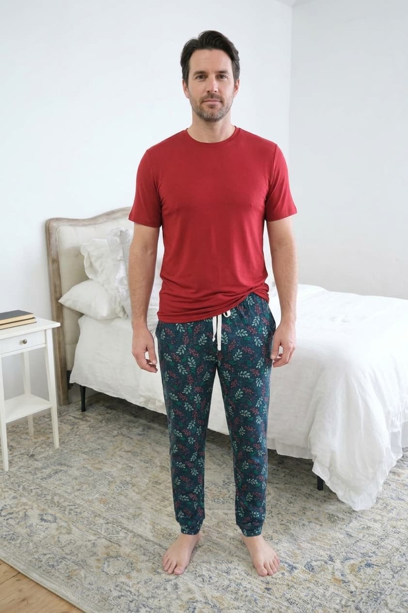 Bob's Sleepwear Co. Evergreen Dreams Bamboo Jogger Pant front view — Cloud Nine Pajamas Edmonton