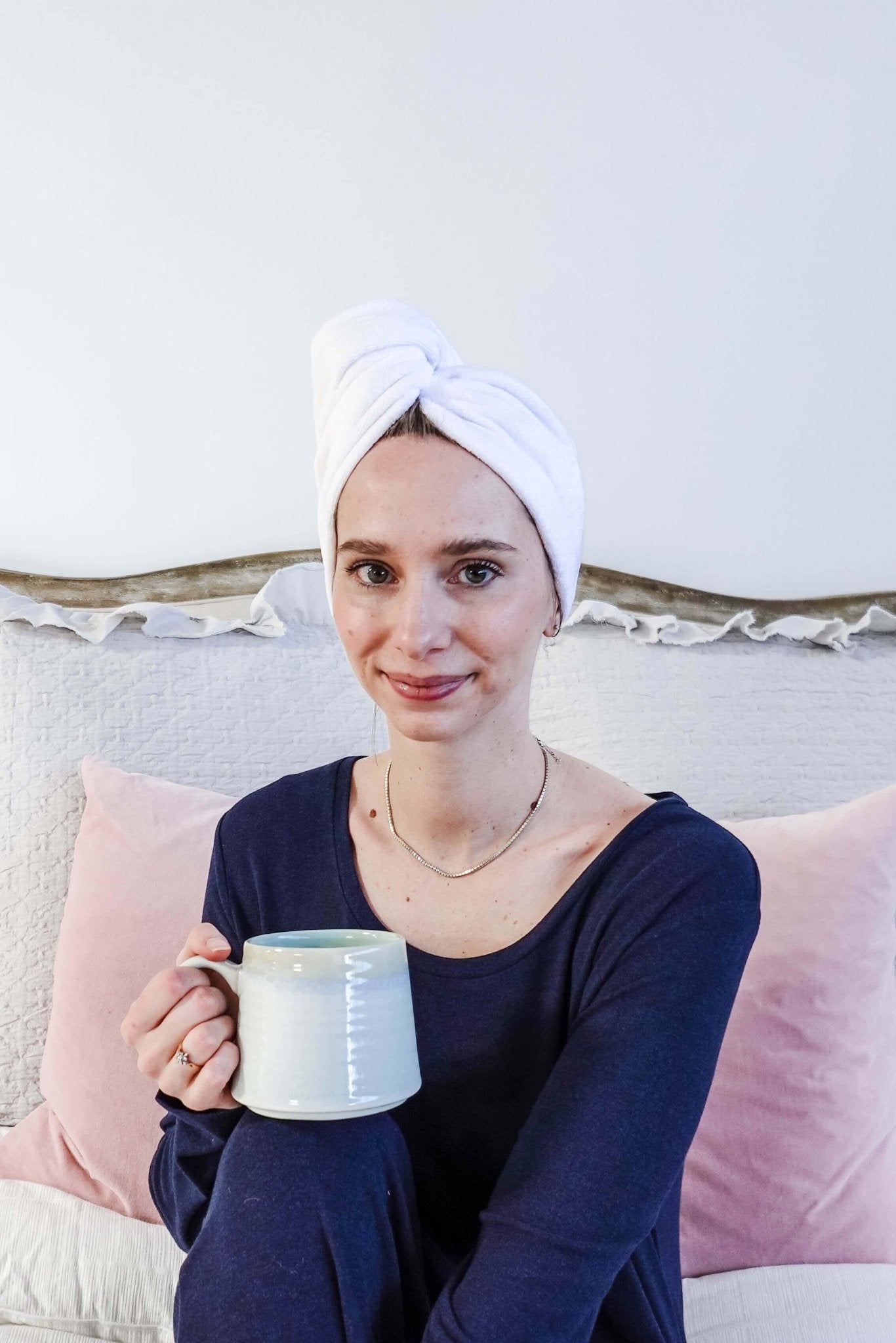 "Every Day is a Spa Day" Quick Dry Hair Towel Wrap model wearing hair wrap  showing front