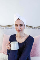 "Every Day is a Spa Day" Quick Dry Hair Towel Wrap model wearing hair wrap  showing front
