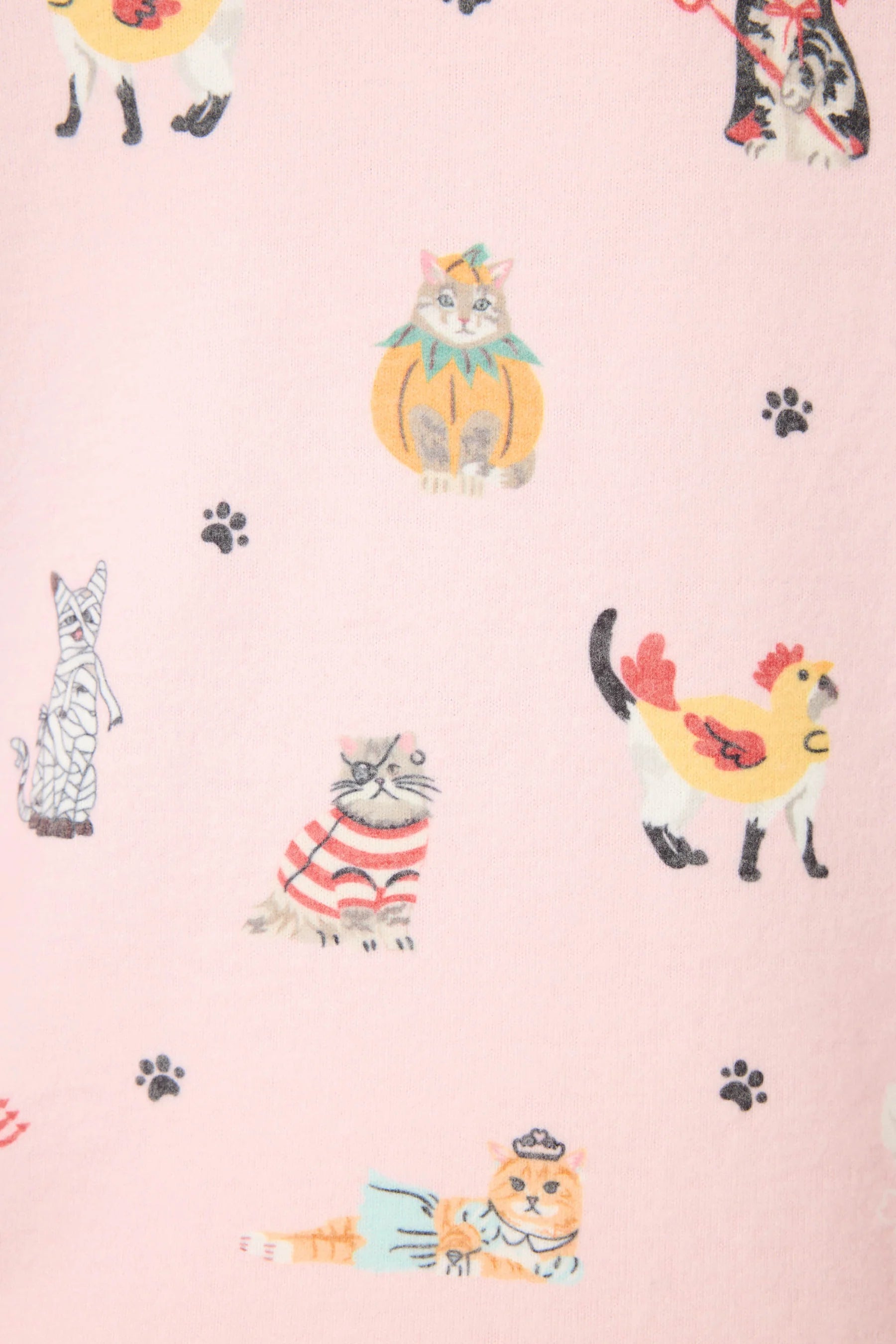 close up of the print on the Feline Spooky Halloween Cat Print Jogger PJ Set by PJ Salvage available in Canada