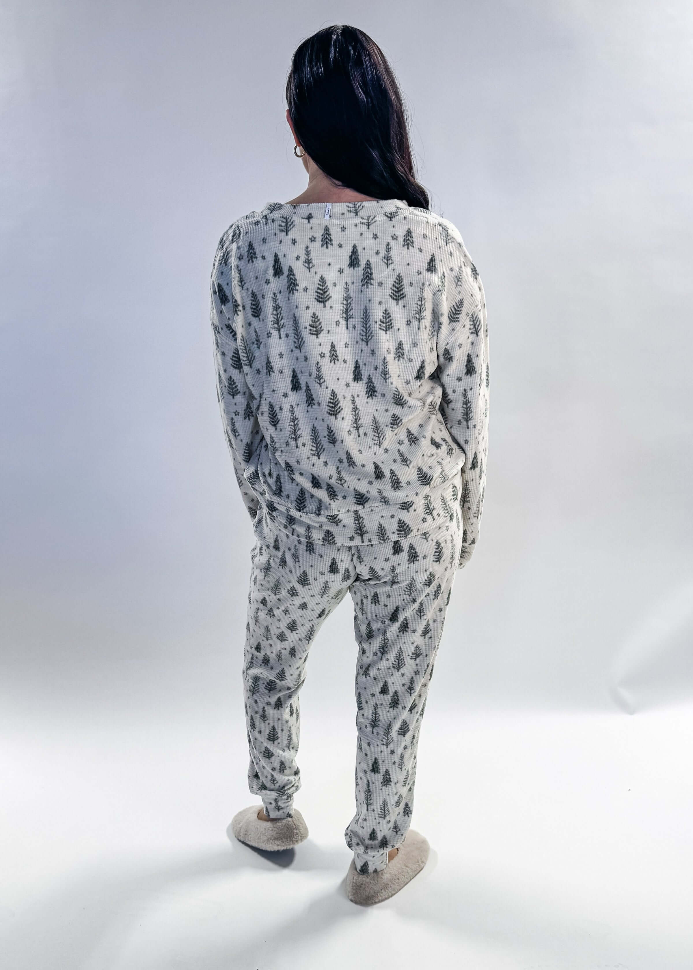 woman's holiday waffle knit pj set with thermal fabric and spruce tree print - Splendid