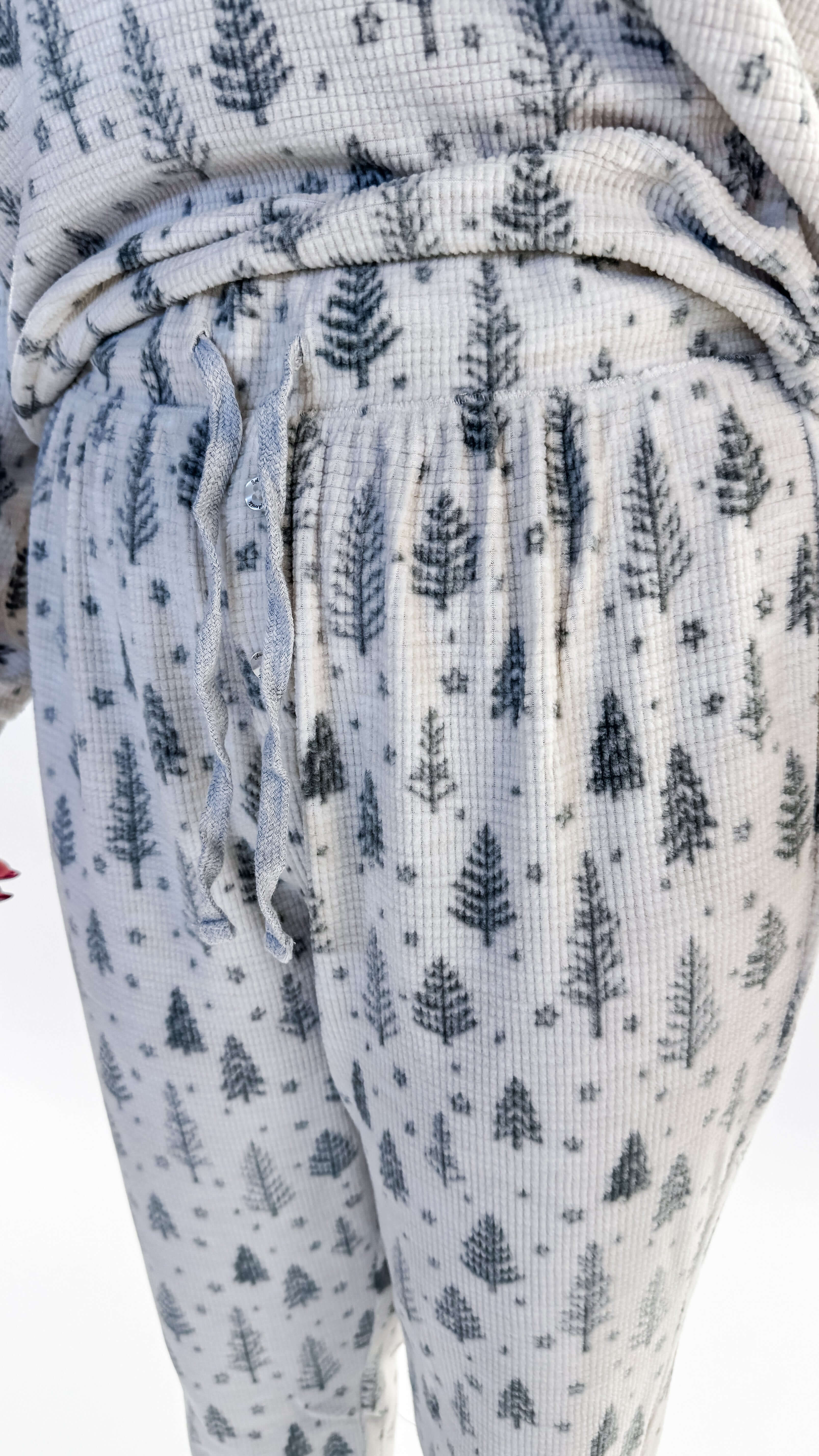 Marna Waffle PJ Set Splendid, detailed view of cozy thermal loungewear pants featuring a nature-inspired print.