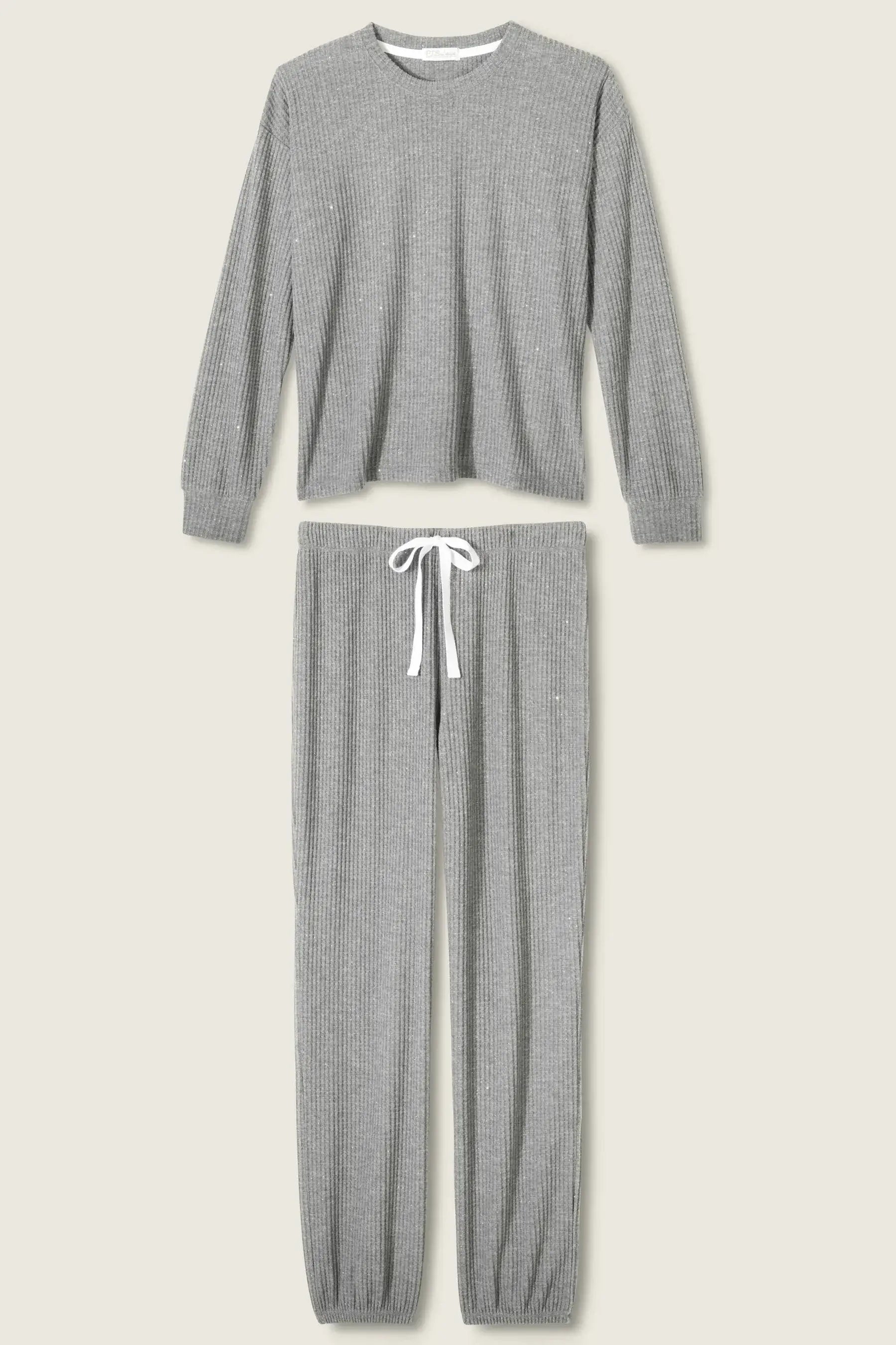 Charcoal Fireside Sparkle Brushed Thermal PJ Set | Long Sleeve Top & Jogger Pants | PJ Salvage