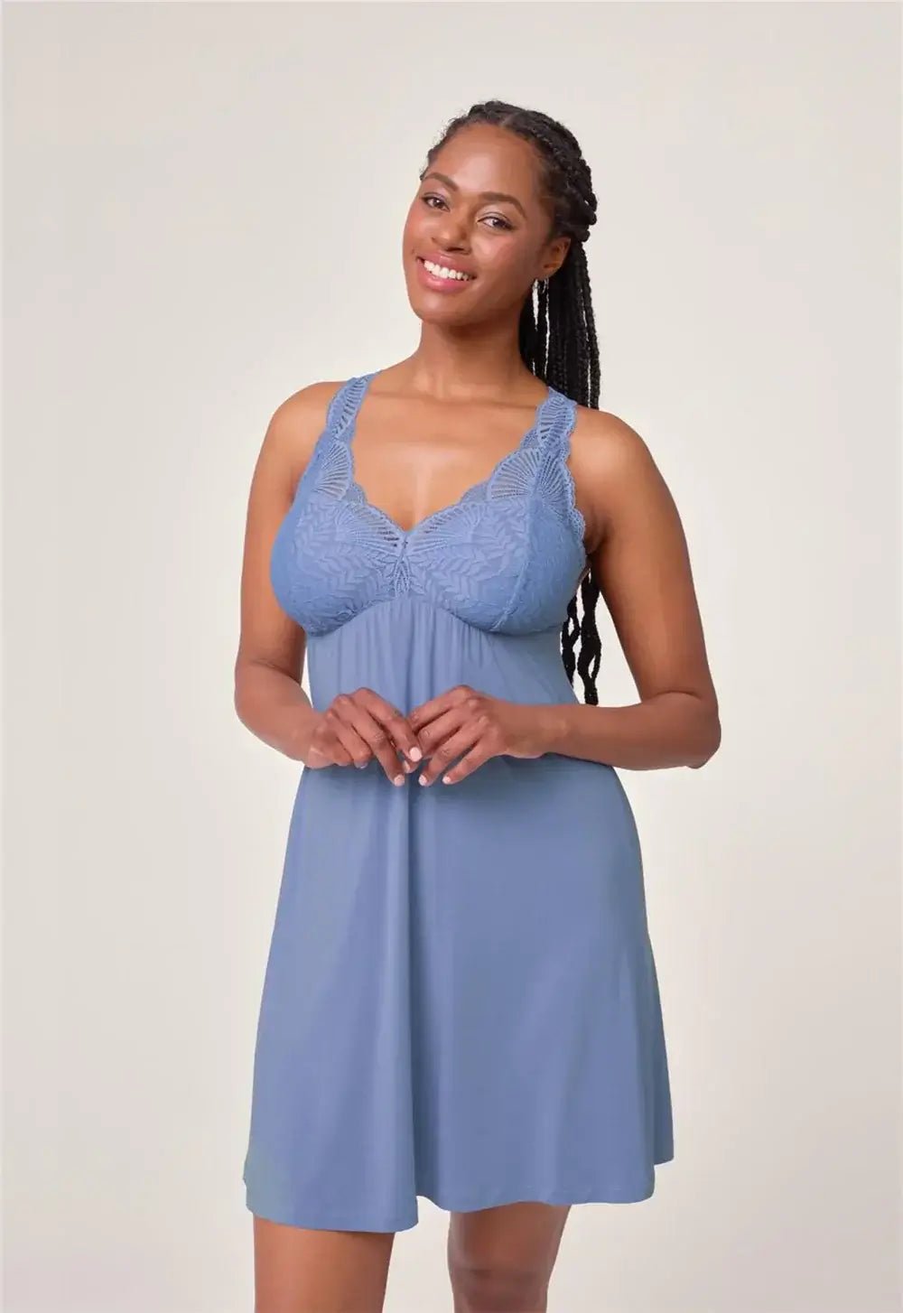 Fleurt by Montelle Belle Époque Full Chemise in Passion Fruit Pink. Shown on model against light background in a Full Length profile