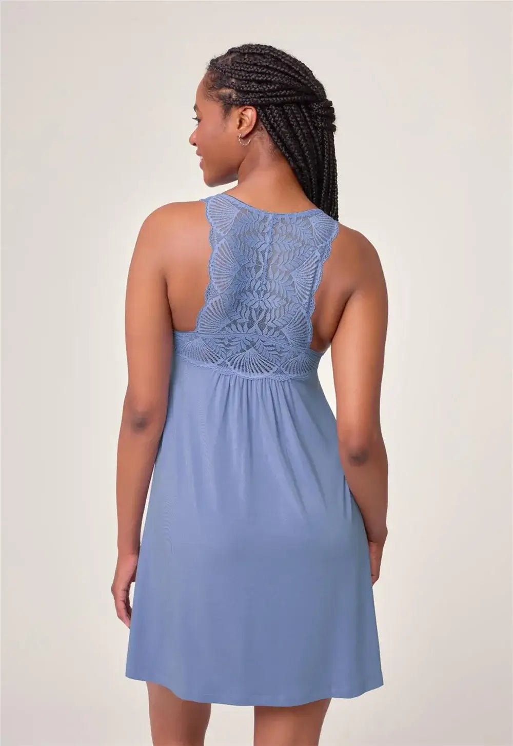 Fleurt by Montelle Belle Époque Full Chemise in Passion Fruit Pink. Shown on model against light background in a Full Length back view profile showing satin straps 