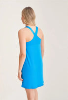 Fleurt by Montelle Racerback Nightshirt - Built-In Support in True Blue. Showing the satin racerback straps