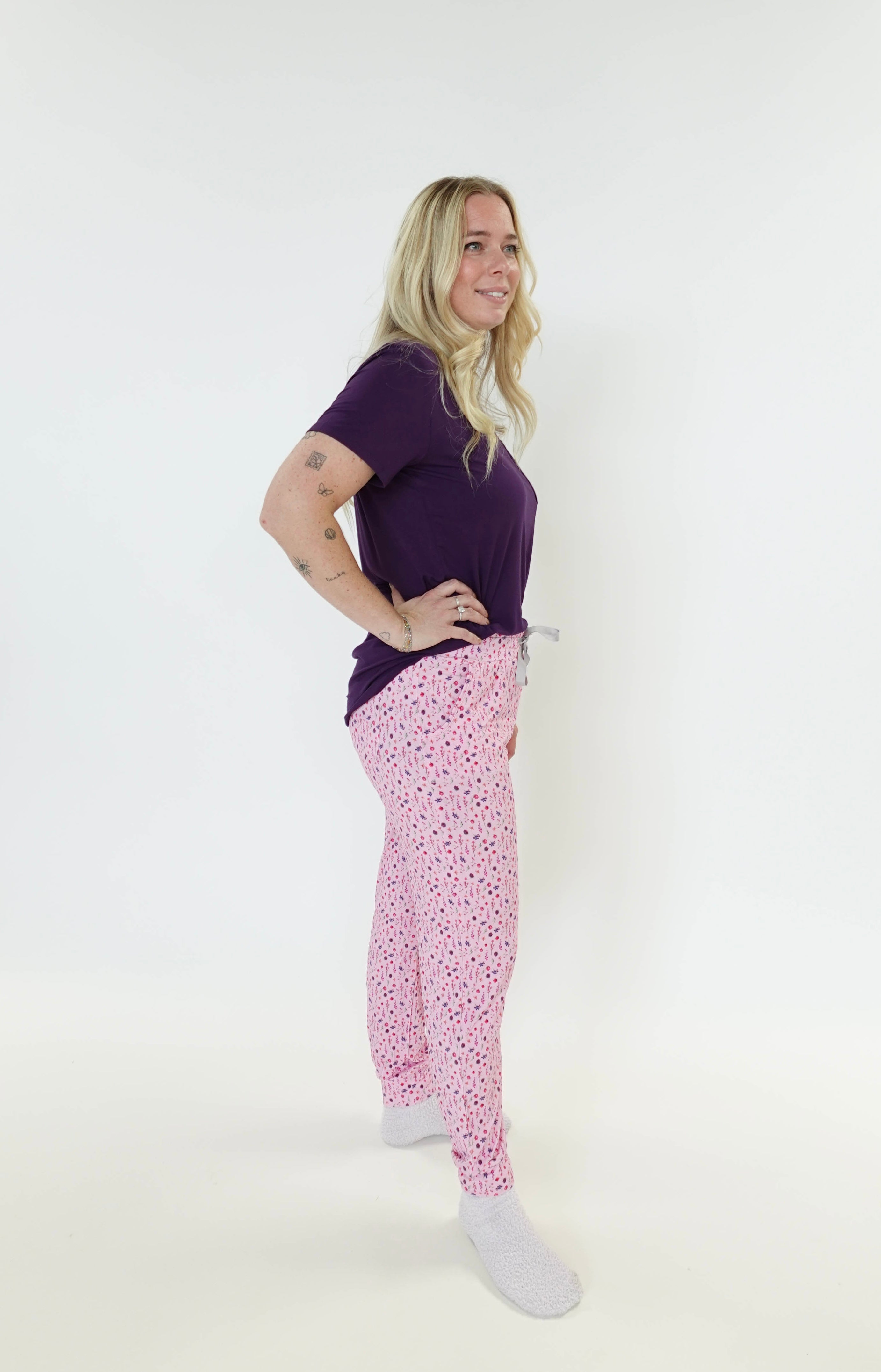Flora's Garden Print Tee Floral Jogger PJ Set Bamboo