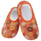 Snoozies Skinnies Lightweight Slipper Socks in Orange Flower Power Print - Non-skid Soles