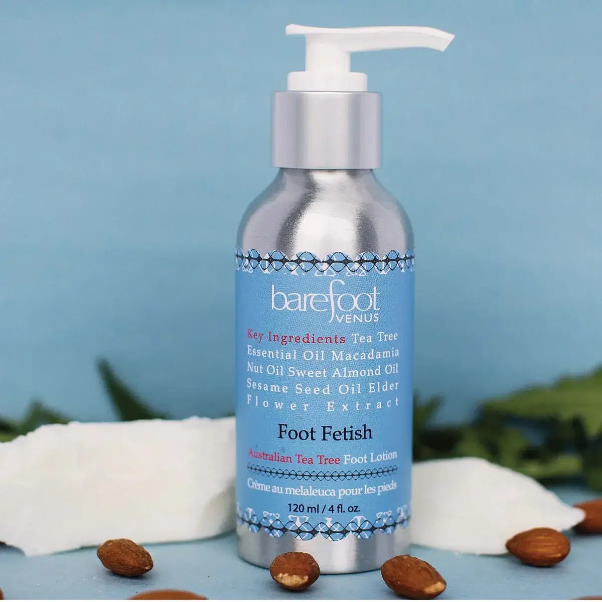 Barefoot Venus Foot Fetish lotion in pump bottle with peppermint and tea tree oil