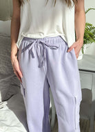 French Terry Straight Leg Cargo Pant purple