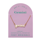 Zodiac Script Necklace in 14K Plated Gold featuring the Gemini astrological sign
