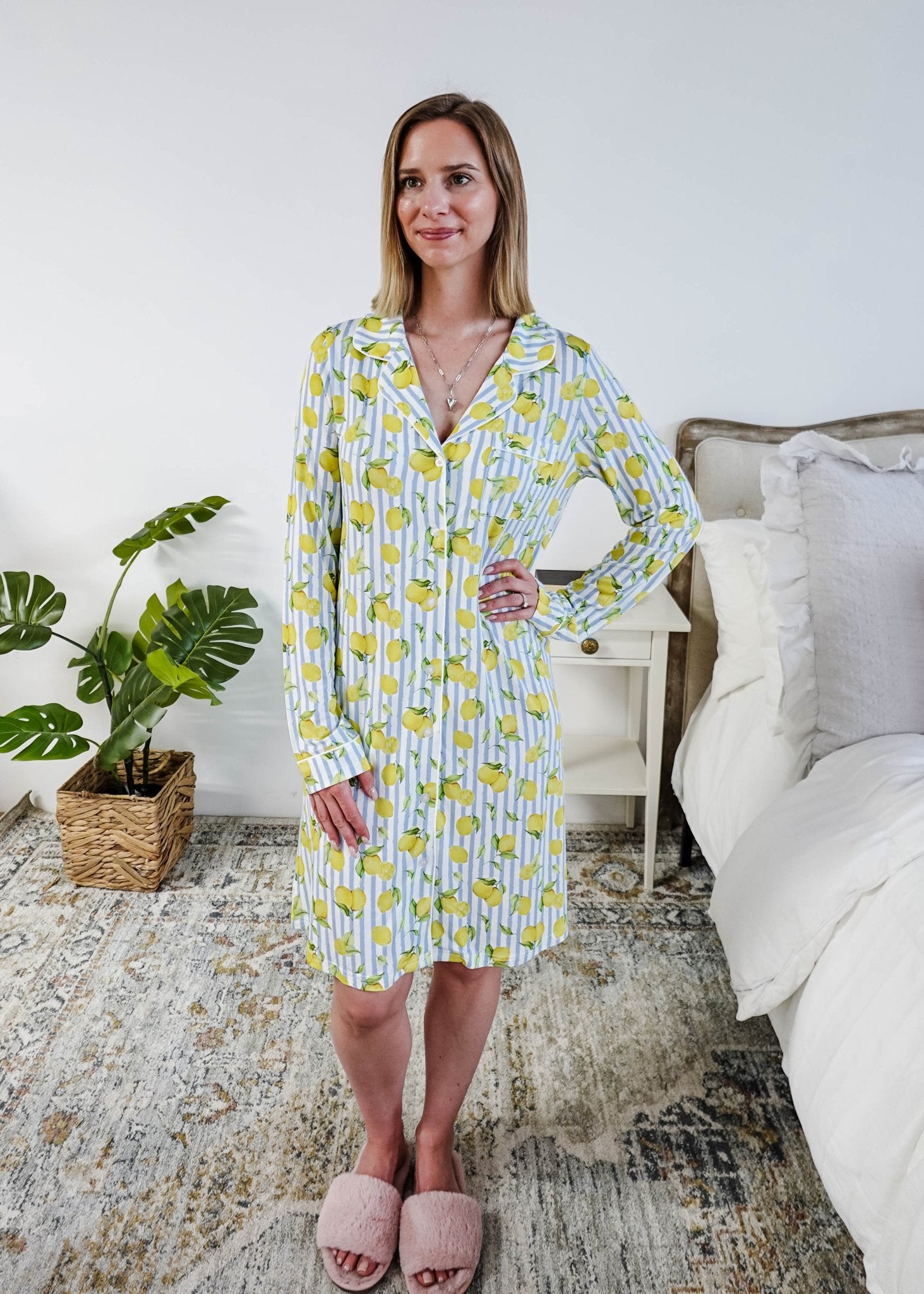 Georgia Rylan Bamboo Button-Up Nightshirt | Limoncello Print -Georgia Rylan- Cloud Nine Pajamas