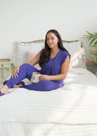 Georgia Rylan Blueberry Flutter Jogger Set lifestyle morning — Cloud Nine Pajamas