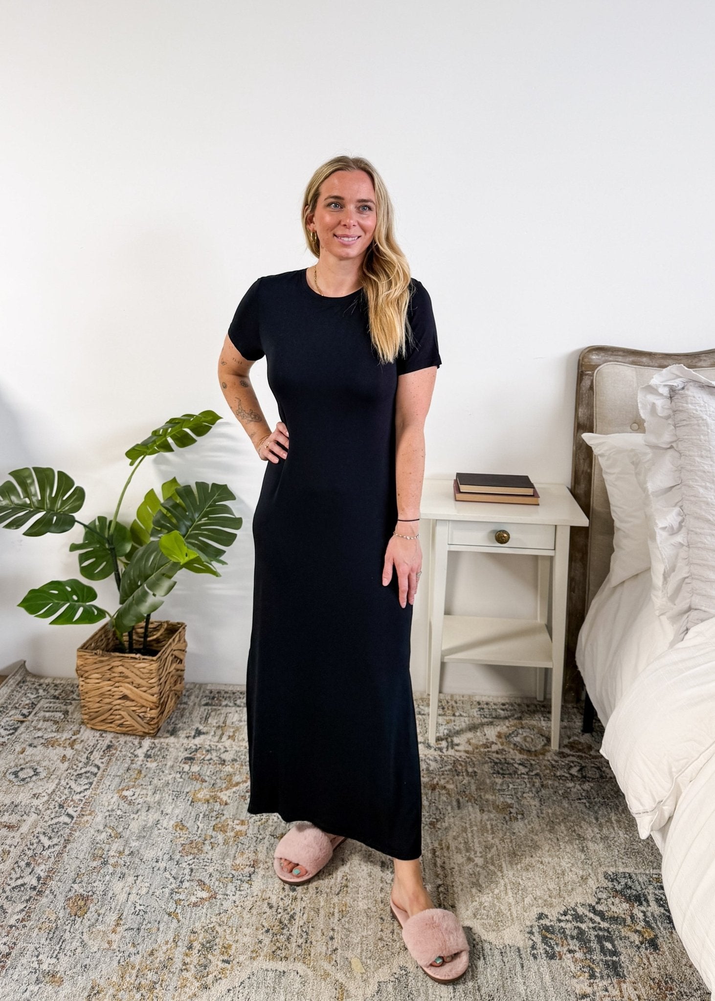 Georgia Rylan Bamboo Maxi T-Shirt Dress | Black