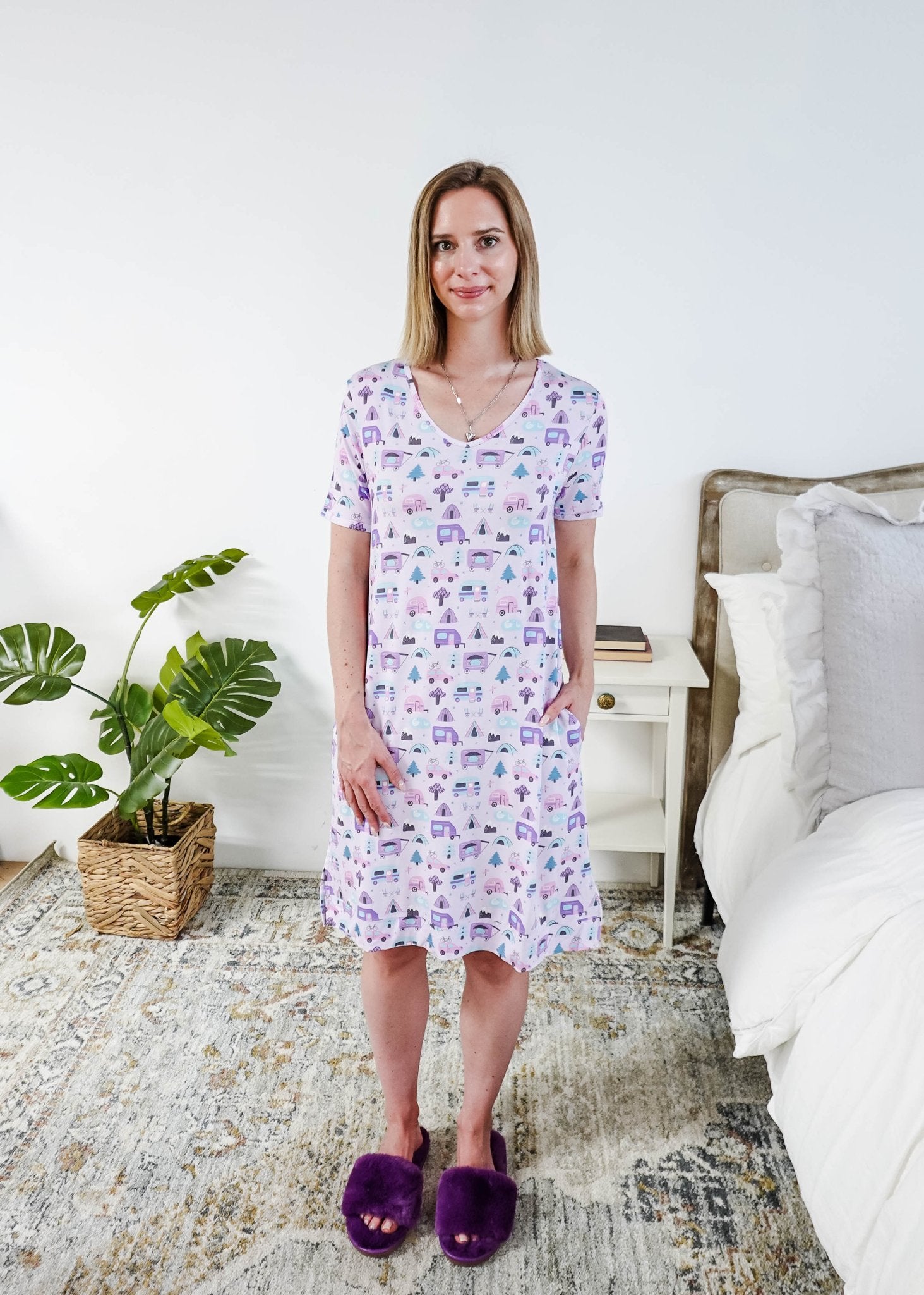 Georgia Rylan Bamboo V-Neck Nightshirt with Pockets | Happy Campers